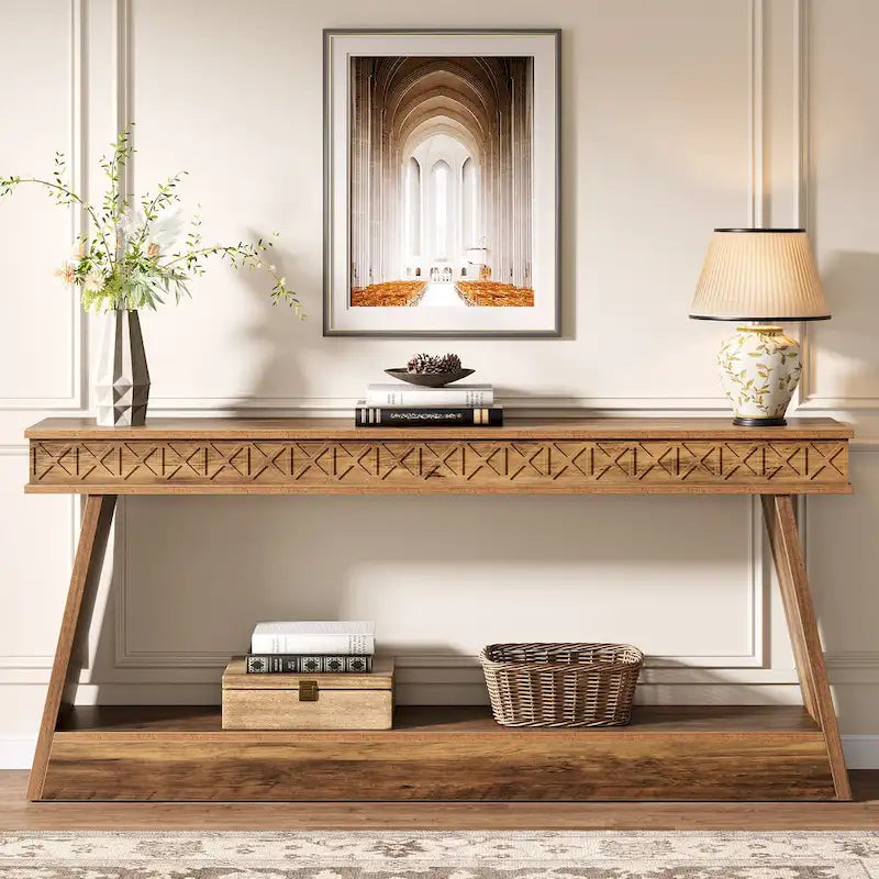 Console de table de ferme de 70,8 pouces avec étagère de rangement