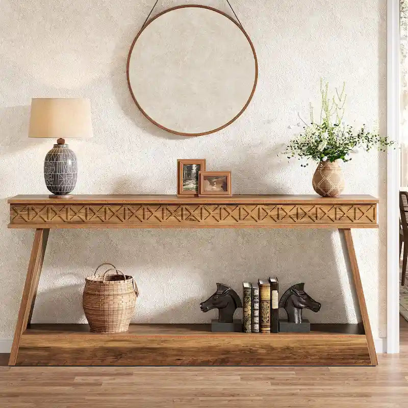 Console de table de ferme de 70,8 pouces avec étagère de rangement