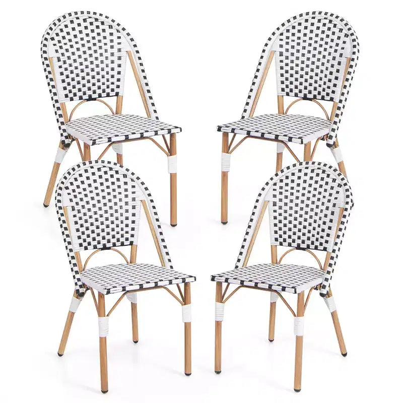 Lot de 4 chaises de bistrot françaises Costway avec rotin tressé à la main et cadre en métal galvanisé pour l'extérieur