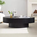 Table basse ovale/carrée Table d'appoint minimaliste à cannelures, Frêne naturel/Noyer/Noir mat-ModernLuxe