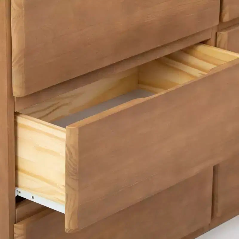 Commode de ferme en bois massif à 6 tiroirs