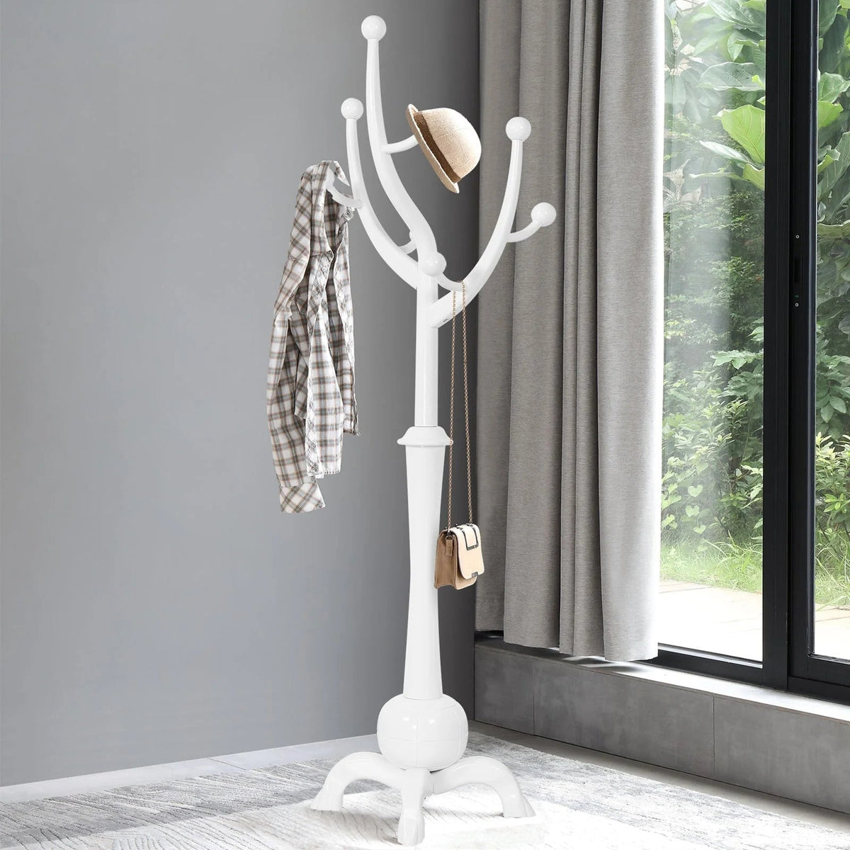Porte-manteau sur pied en bois d'hévéa forme branche d'arbre avec 8 crochets - 24,5 L x 70,87 H