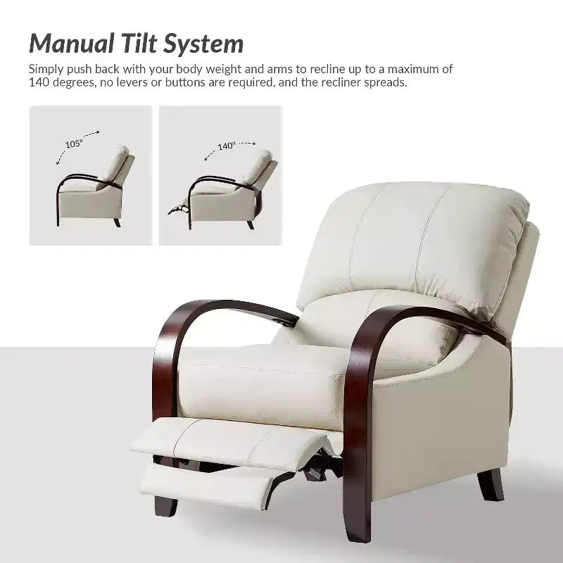Ensemble de 2 fauteuils inclinables manuels en cuir véritable, inclinaison à 159°