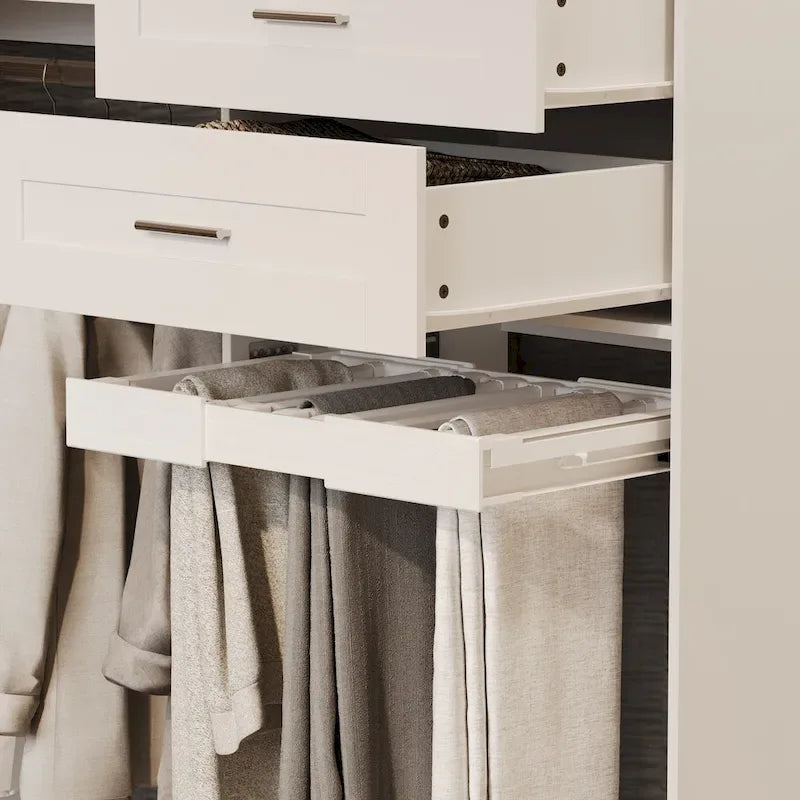 Armoire de coin avec 2 tringles, porte-pantalons et organisateur de chaussures