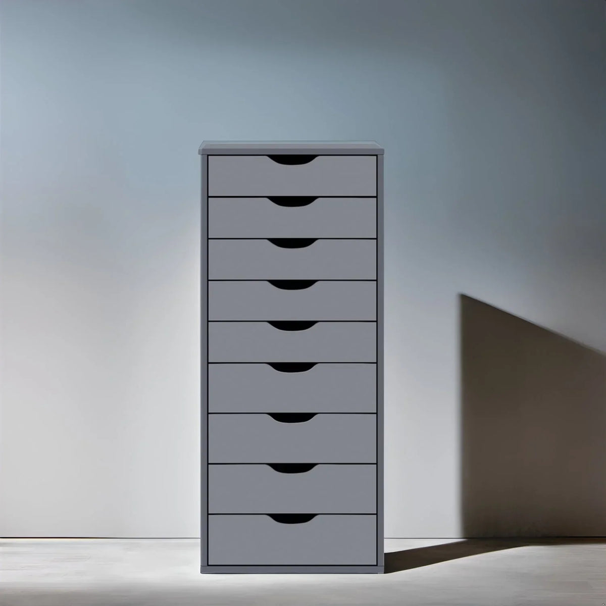 Meuble étroit en bois à 9 tiroirs avec coulisses fluides et étagère de rangement supérieure