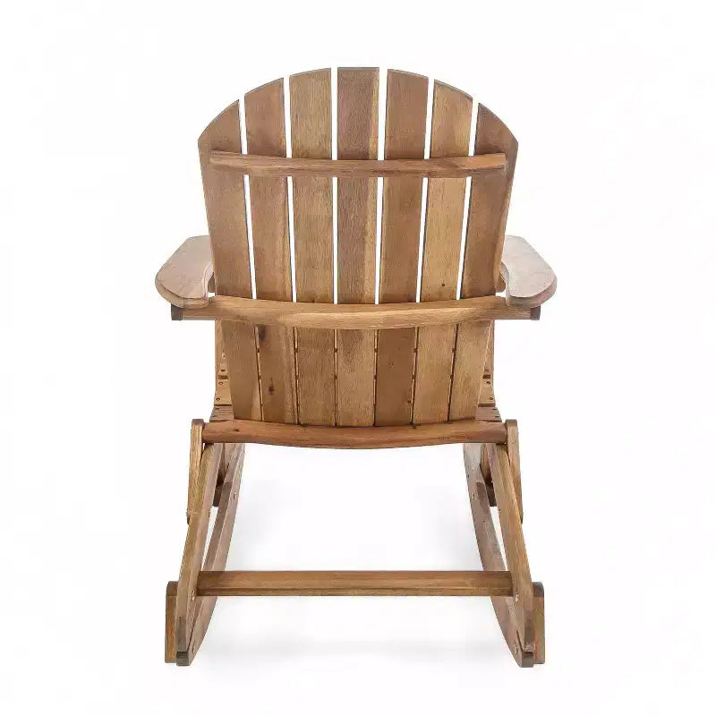 Okak Fauteuil à bascule rustique Adirondack en acacia de qualité supérieure, 1 pièce, chaise longue d'extérieur pour véranda, jardin et arrière-cour, naturel