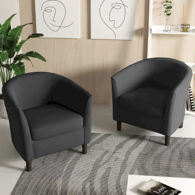 Lot de 2 fauteuils club modernes en lin style tonneau