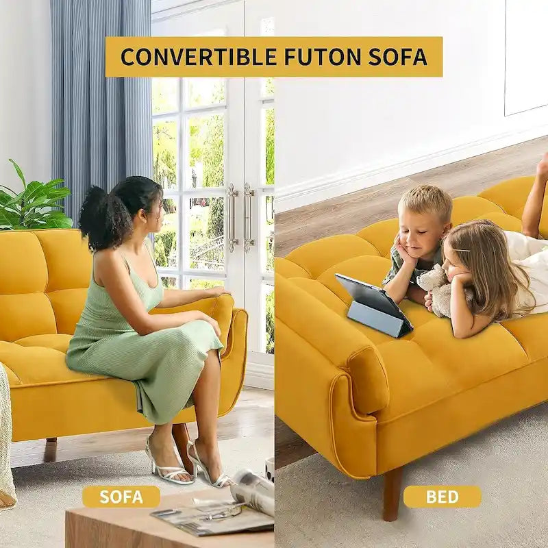 Canapé-lit futon de 75,39 pouces, canapé-lit pliant convertible inclinable pour salon avec 2 oreillers/accoudoirs