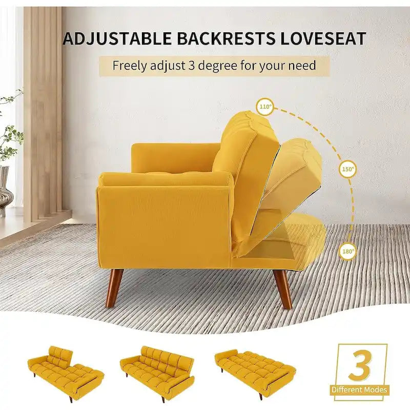 Canapé-lit futon de 75,39 pouces, canapé-lit pliant convertible inclinable pour salon avec 2 oreillers/accoudoirs