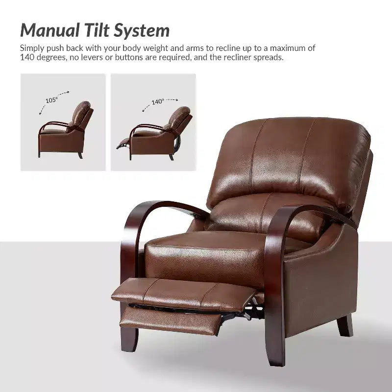Ensemble de 2 fauteuils inclinables manuels en cuir véritable, inclinaison à 159°
