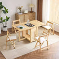 Ensemble de table à manger pliante VINGLI, table en bois massif extensible à abattants avec 4 chaises, tiroirs et roulettes, gain de place pour la cuisine