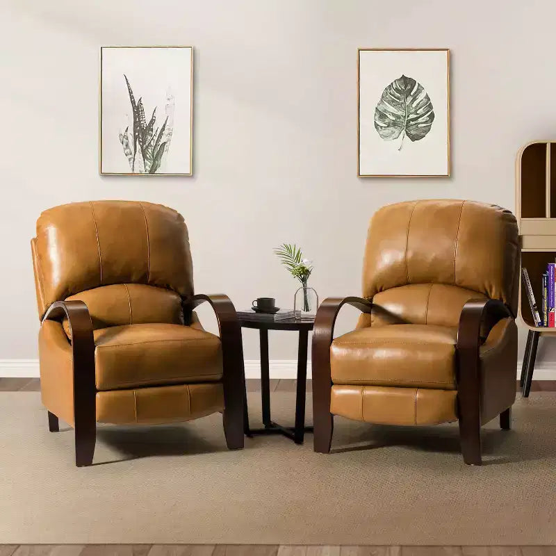 Ensemble de 2 fauteuils inclinables manuels en cuir véritable, inclinaison à 159°
