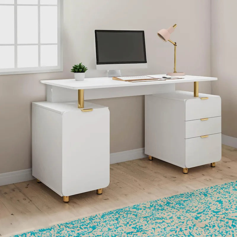 Bureau flottant exécutif moderne avec 3 tiroirs et surface de travail élégante