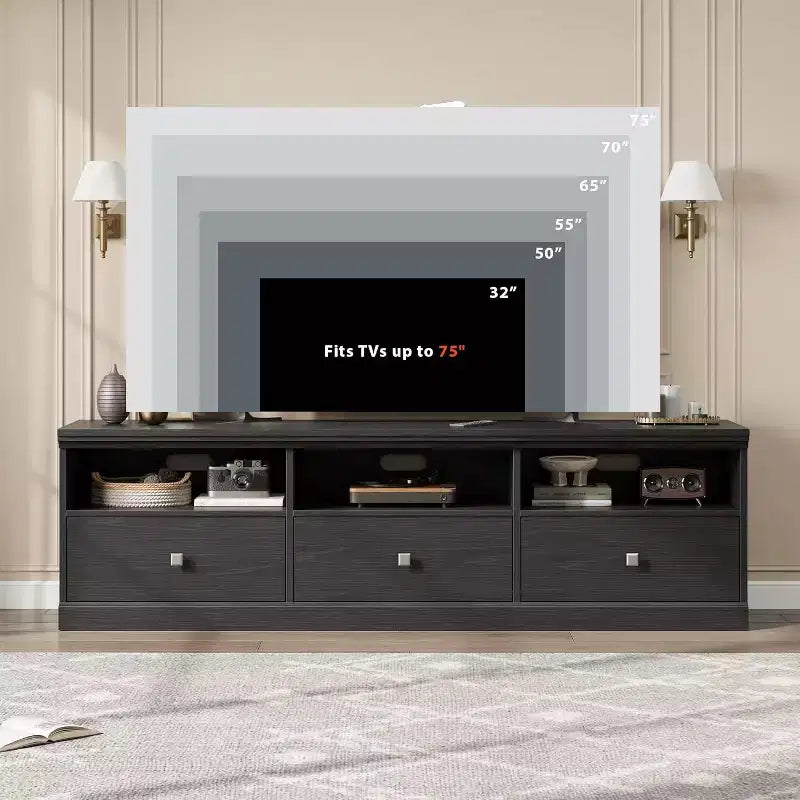 Meuble TV Mid-Century Modern de 178 cm avec tiroir de rangement et étagères ouvertes
