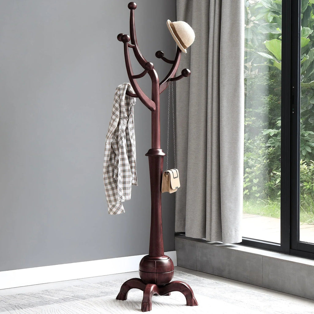 Porte-manteau sur pied en bois d'hévéa forme branche d'arbre avec 8 crochets - 24,5 L x 70,87 H