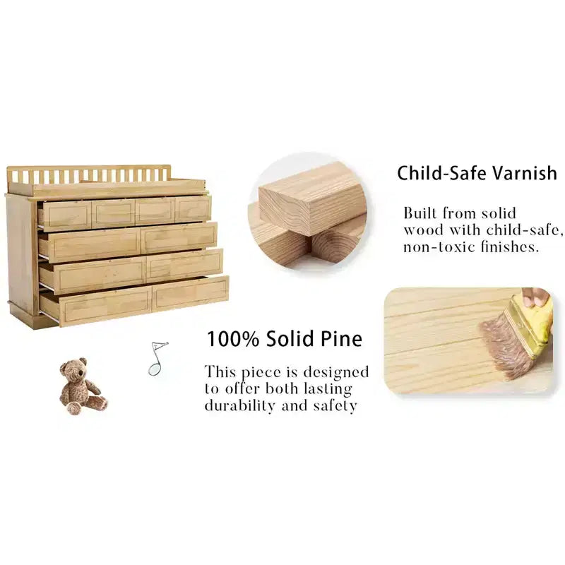 Table à langer et commode Homsee en bois de pin massif : plan à langer amovible, tiroirs de rangement, indispensable tout-en-un pour la chambre de bébé