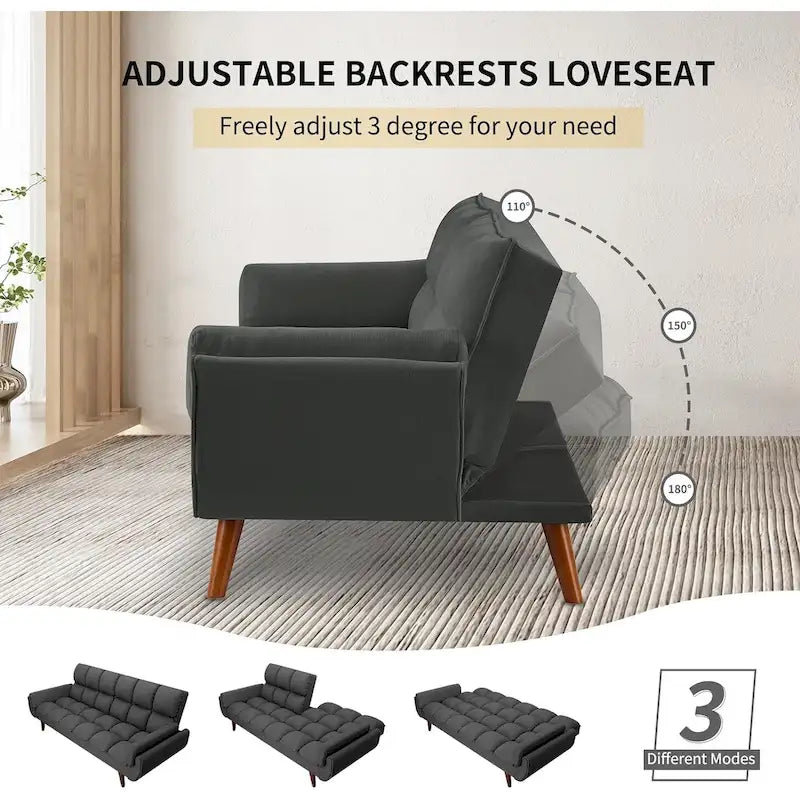 Canapé-lit futon de 75,39 pouces, canapé-lit pliant convertible inclinable pour salon avec 2 oreillers/accoudoirs