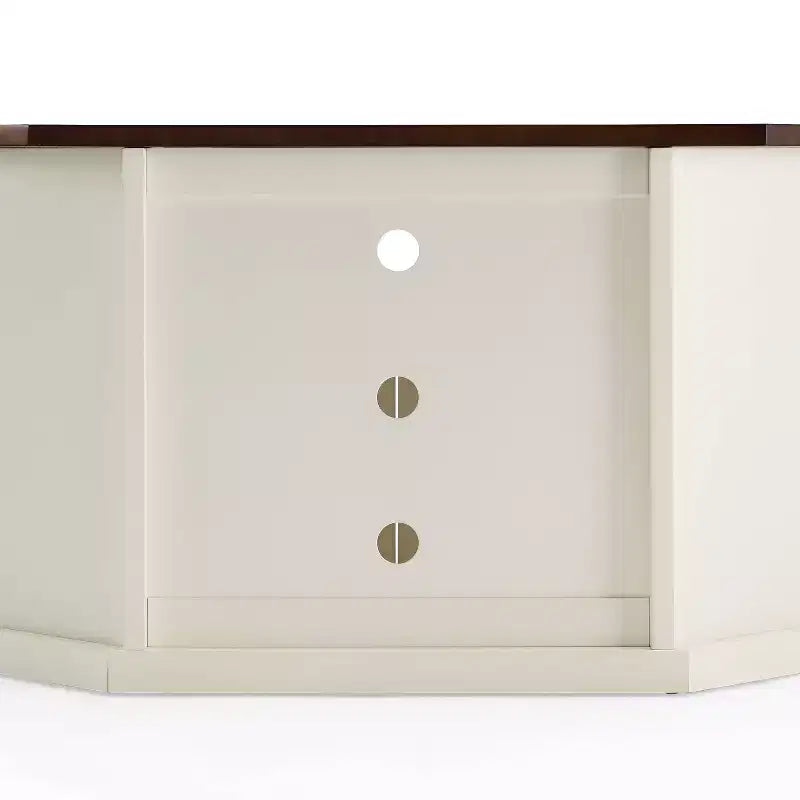 Meuble TV d'angle blanc pour téléviseurs jusqu'à 65 pouces, portes en verre biseauté, montage par une personne