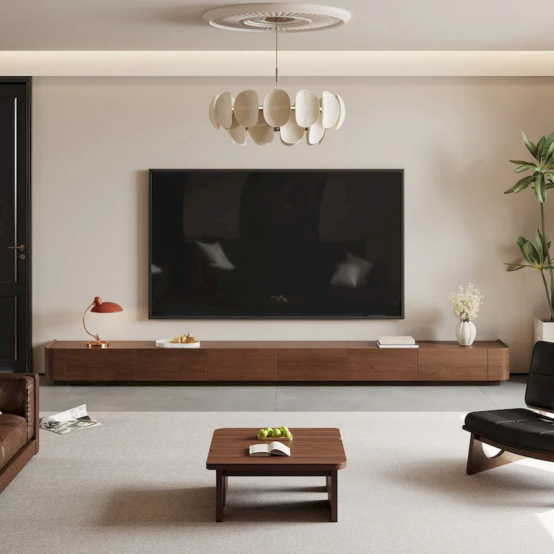 Meuble TV moderne du milieu du siècle, 4 à 6 tiroirs, console multimédia en bois massif brun