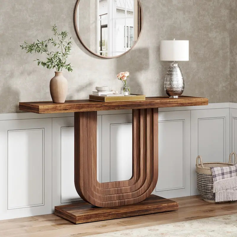 Console d'entrée en bois de 39 pouces avec base géométrique