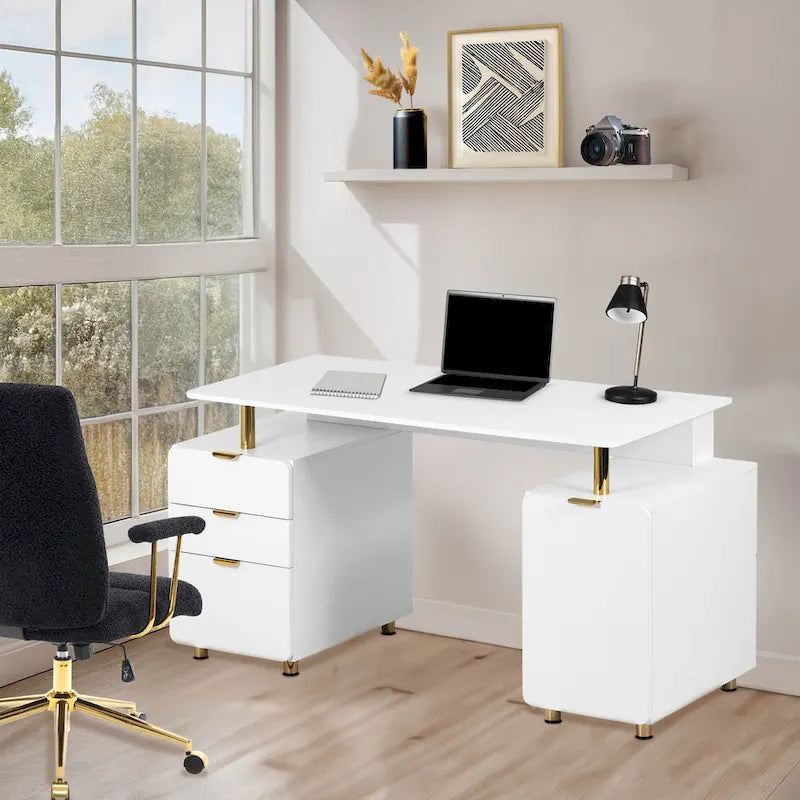 Bureau flottant exécutif moderne avec 3 tiroirs et surface de travail élégante