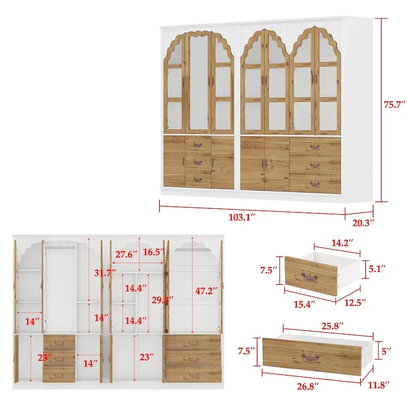 Ensemble de deux armoires Grand Closet d'inspiration vintage avec accents en métal