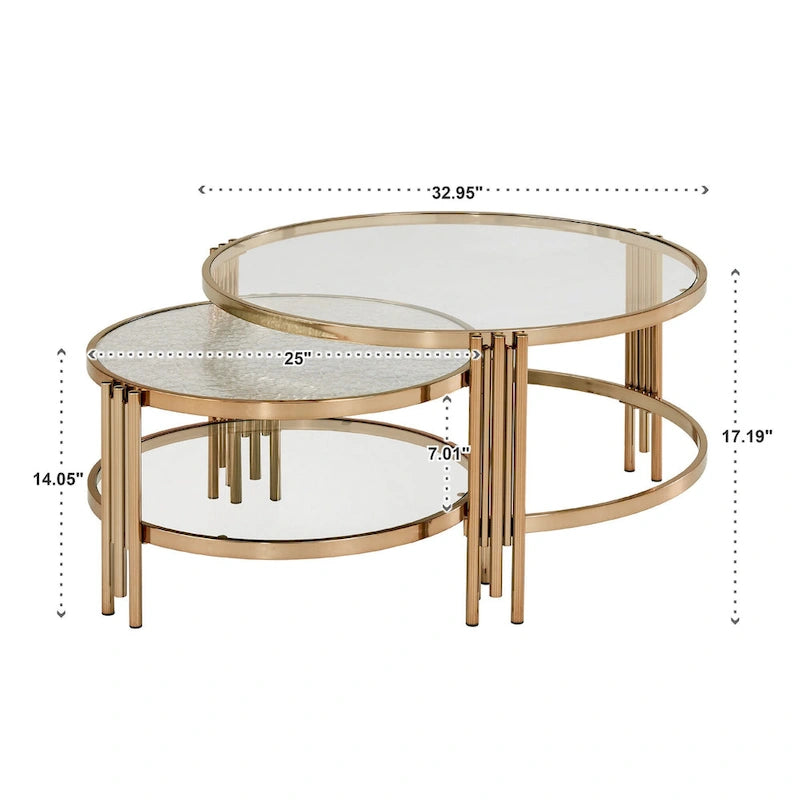 Table basse en verre texturé finition champagne doré avec étagère Bruges par iNSPIRE Q Bold
