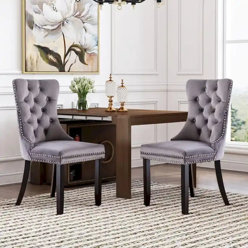 Ensemble de 6 chaises de salle à manger, chaises de cuisine de luxe en velours rembourré avec assise et dossier matelassés et pieds en bois massif - N/A