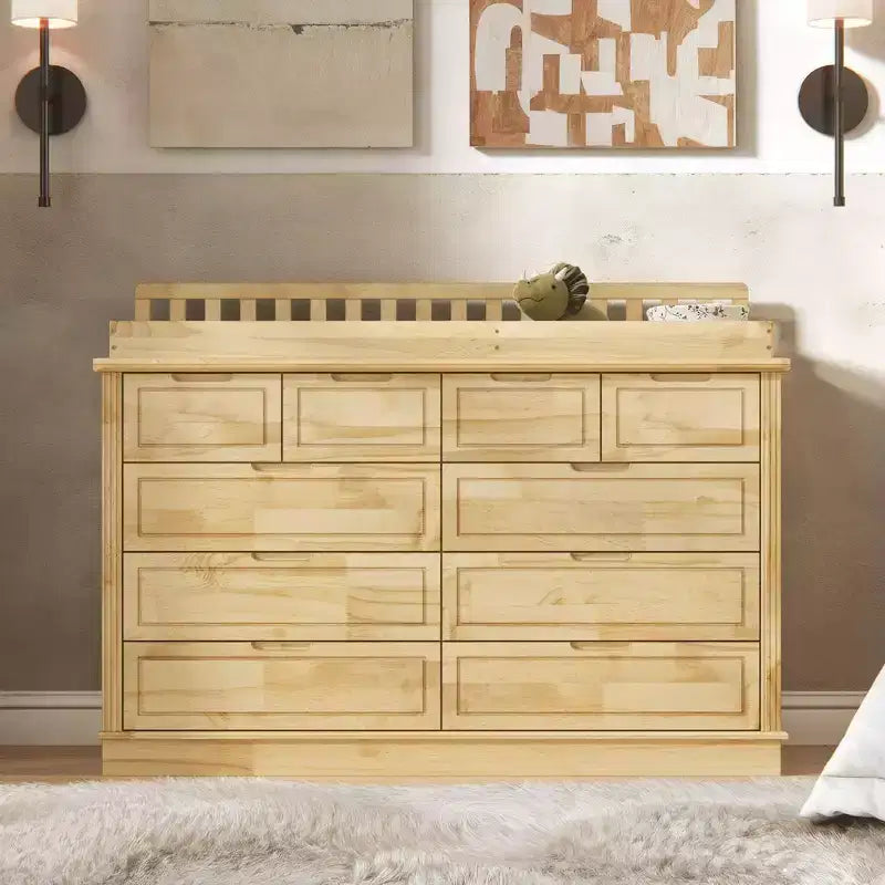 Table à langer et commode Homsee en bois de pin massif : plan à langer amovible, tiroirs de rangement, indispensable tout-en-un pour la chambre de bébé