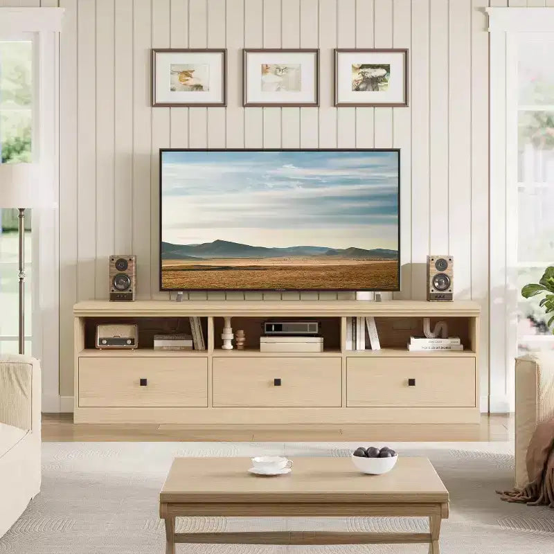 Meuble TV Mid-Century Modern de 178 cm avec tiroir de rangement et étagères ouvertes