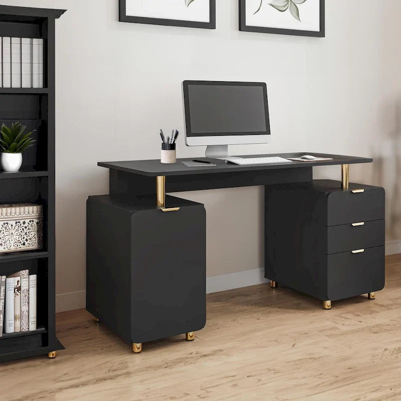 Bureau flottant exécutif moderne avec 3 tiroirs et surface de travail élégante
