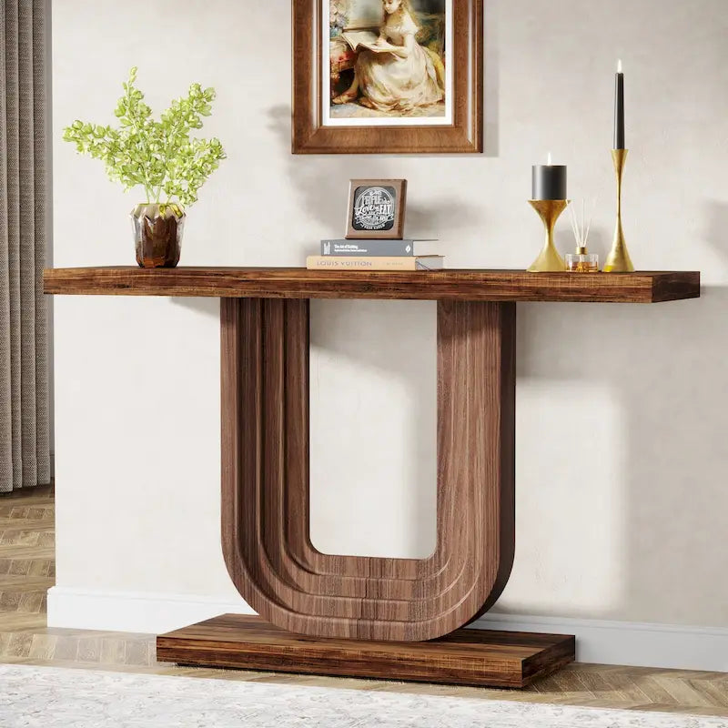 Console d'entrée en bois de 39 pouces avec base géométrique