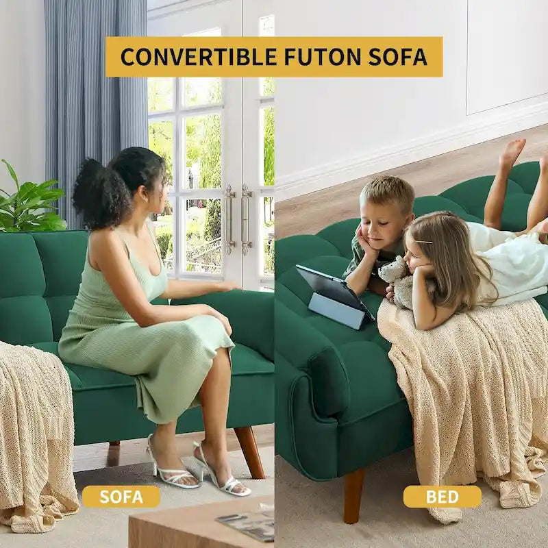 Canapé-lit futon de 75,39 pouces, canapé-lit pliant convertible inclinable pour salon avec 2 oreillers/accoudoirs
