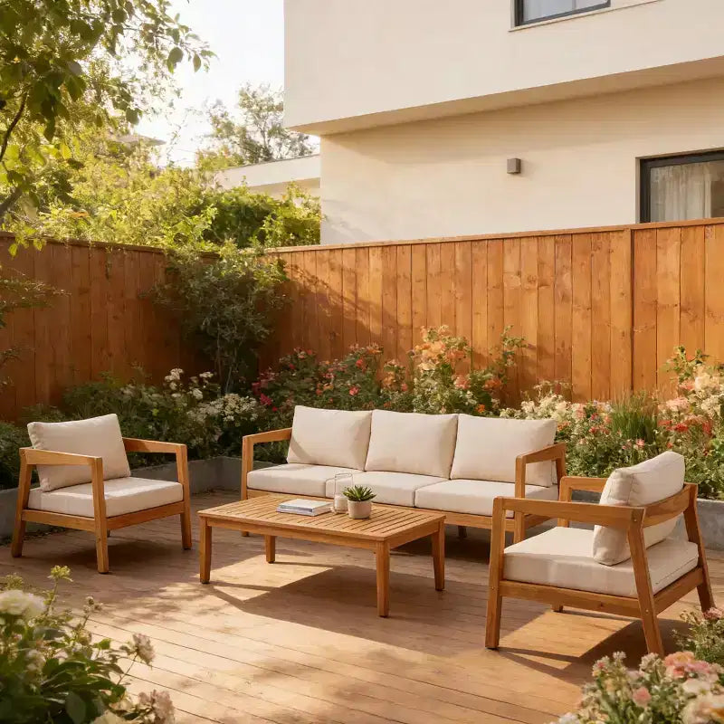 ModernLuxe Ensemble de canapés de jardin 4/5 pièces en bois d'acacia, salon de jardin avec table basse pour véranda/jardin/balcon
