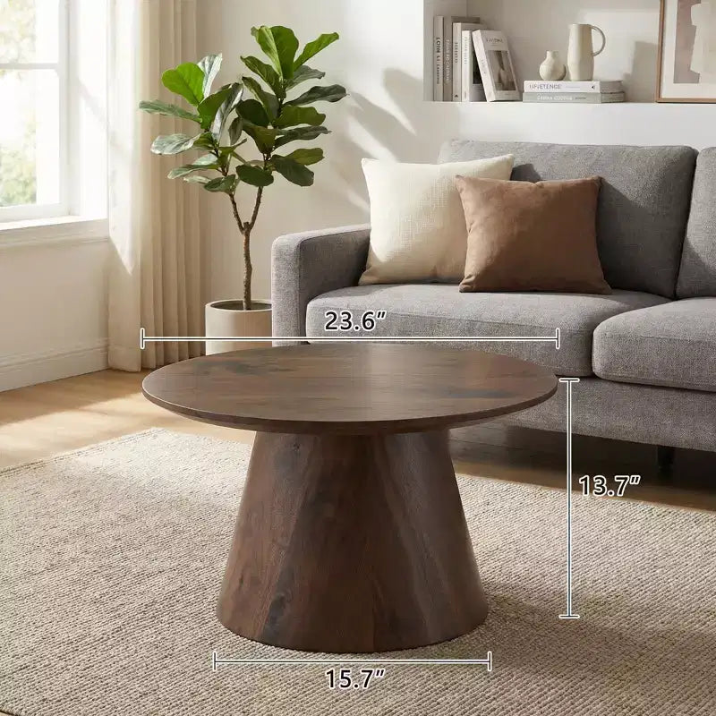 Table basse ronde en MDF, aspect bois de noyer, 60 cm de diamètre, 35 cm de hauteur