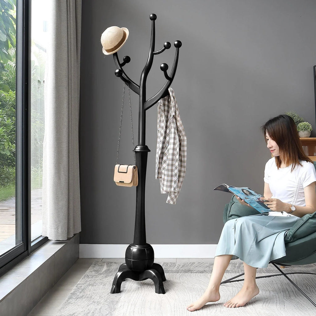 Porte-manteau sur pied en bois d'hévéa forme branche d'arbre avec 8 crochets - 24,5 L x 70,87 H