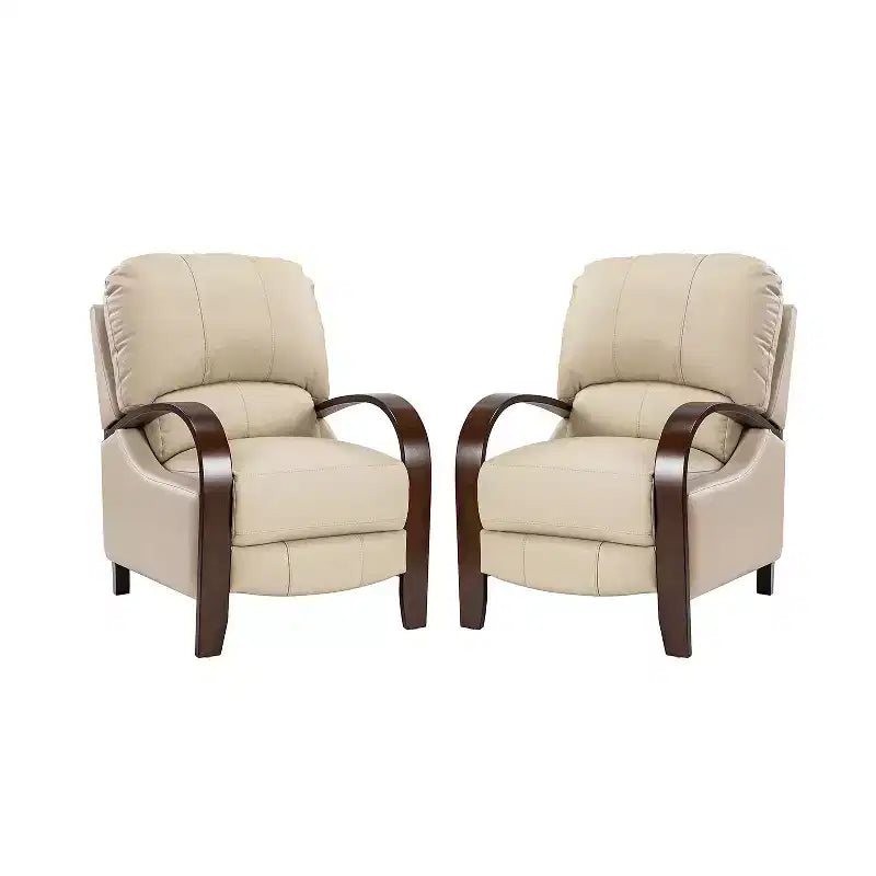 Ensemble de 2 fauteuils inclinables manuels en cuir véritable, inclinaison à 159°