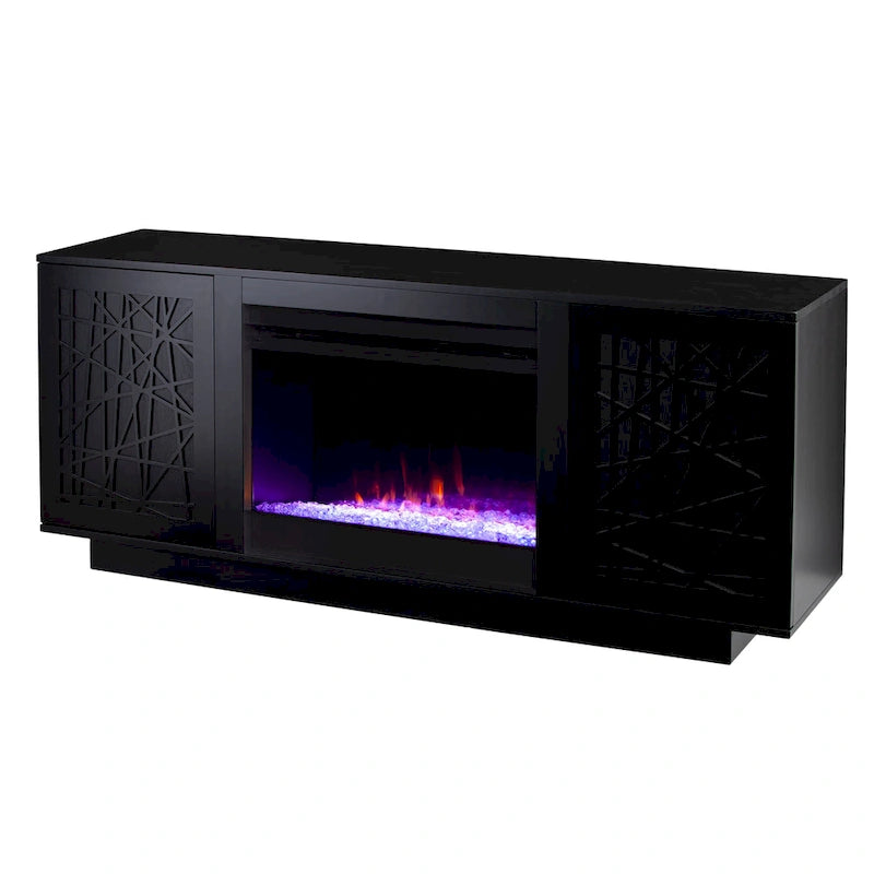 Meuble TV avec cheminée électrique et couleurs changeantes, avec rangement