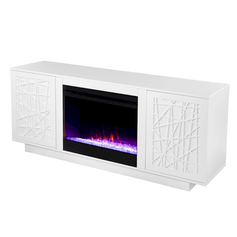Meuble TV avec cheminée électrique et couleurs changeantes, avec rangement