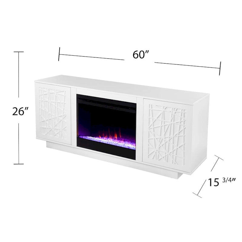 Meuble TV avec cheminée électrique et couleurs changeantes, avec rangement