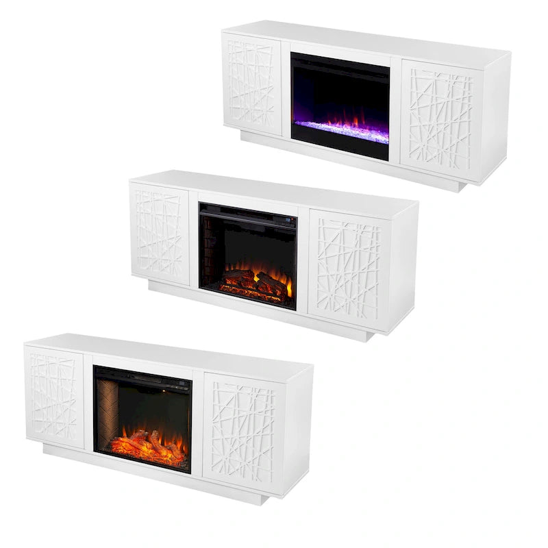 Meuble TV avec cheminée électrique et couleurs changeantes, avec rangement