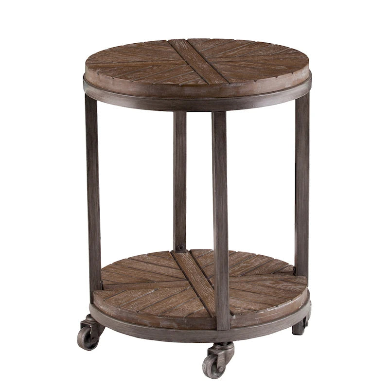 Table d'appoint ronde industrielle rustique de 45 cm avec étagère