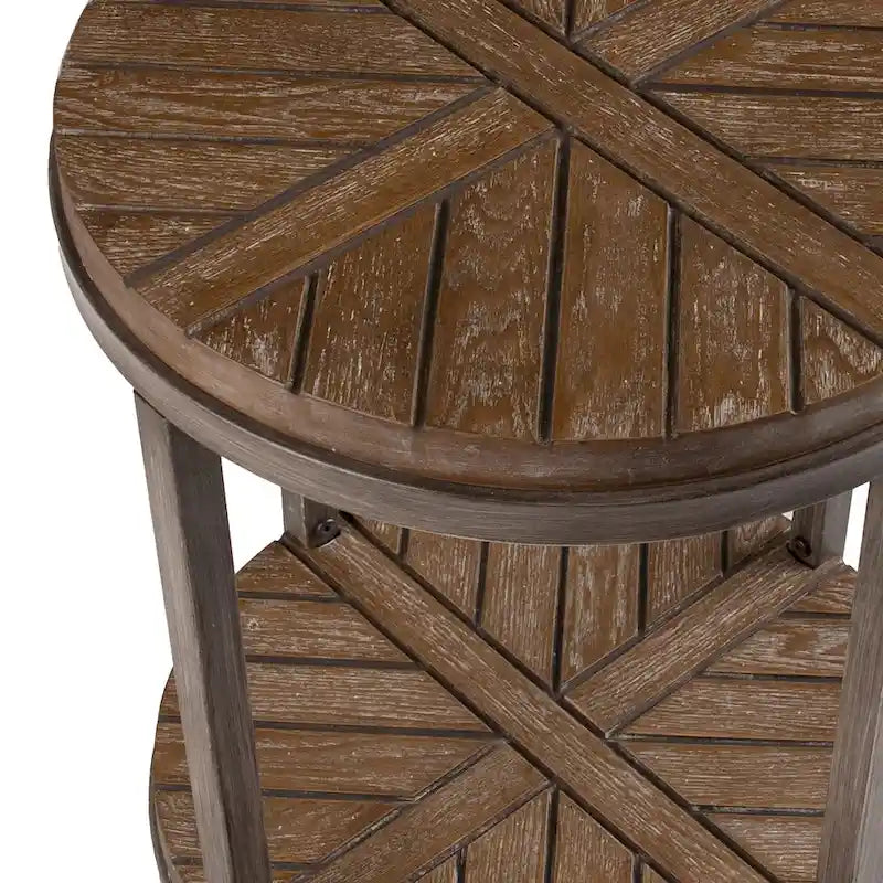 Table d'appoint ronde industrielle rustique de 45 cm avec étagère