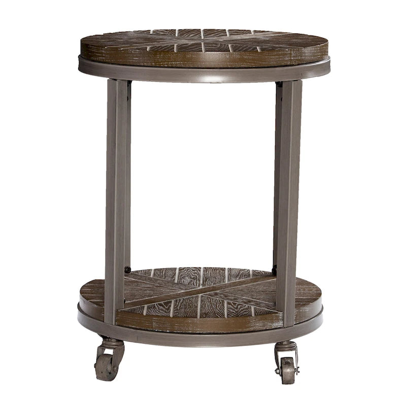 Table d'appoint ronde industrielle rustique de 45 cm avec étagère