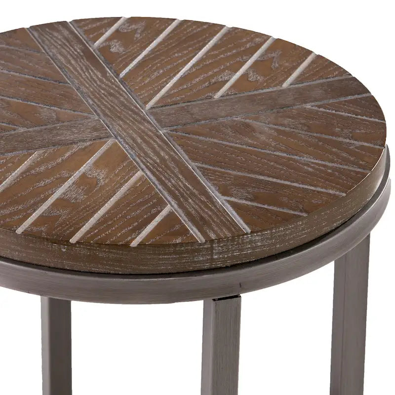 Table d'appoint ronde industrielle rustique de 45 cm avec étagère