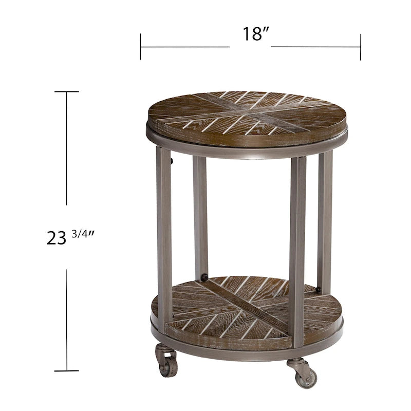 Table d'appoint ronde industrielle rustique de 45 cm avec étagère