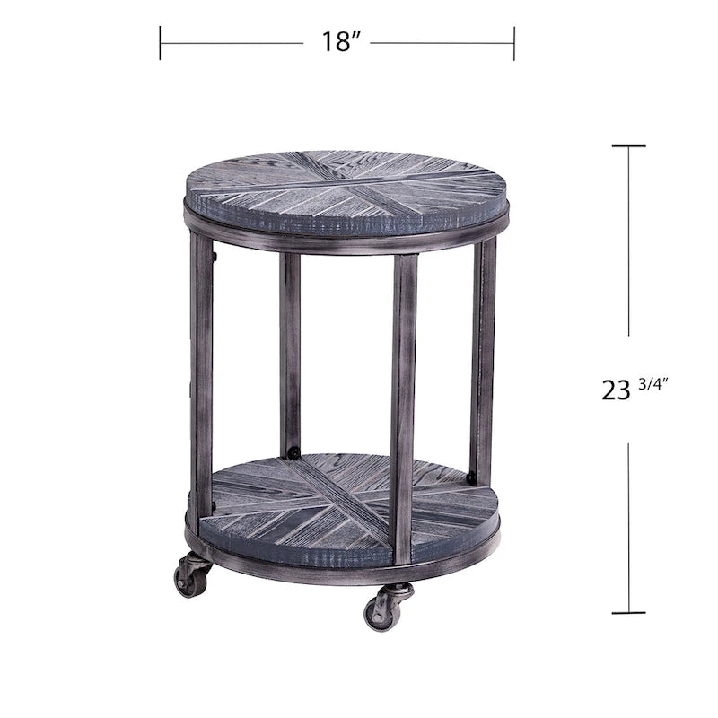 Table d'appoint ronde industrielle rustique de 45 cm avec étagère