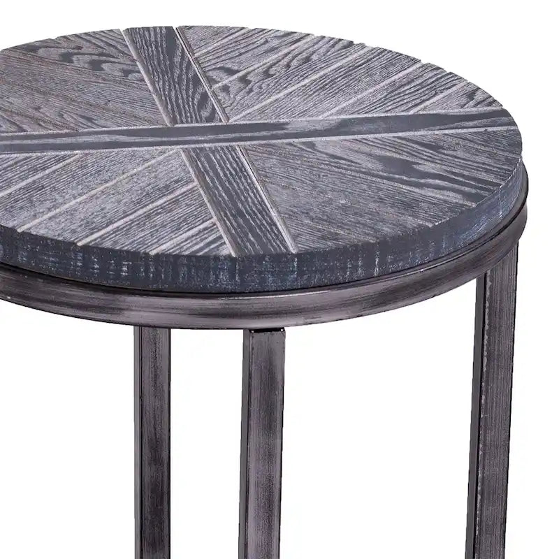 Table d'appoint ronde industrielle rustique de 45 cm avec étagère