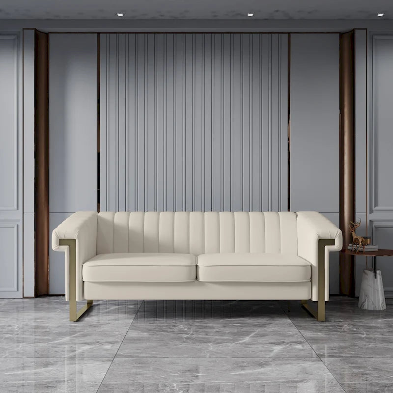Canapé Chesterfield traditionnel en velours capitonné avec pieds dorés