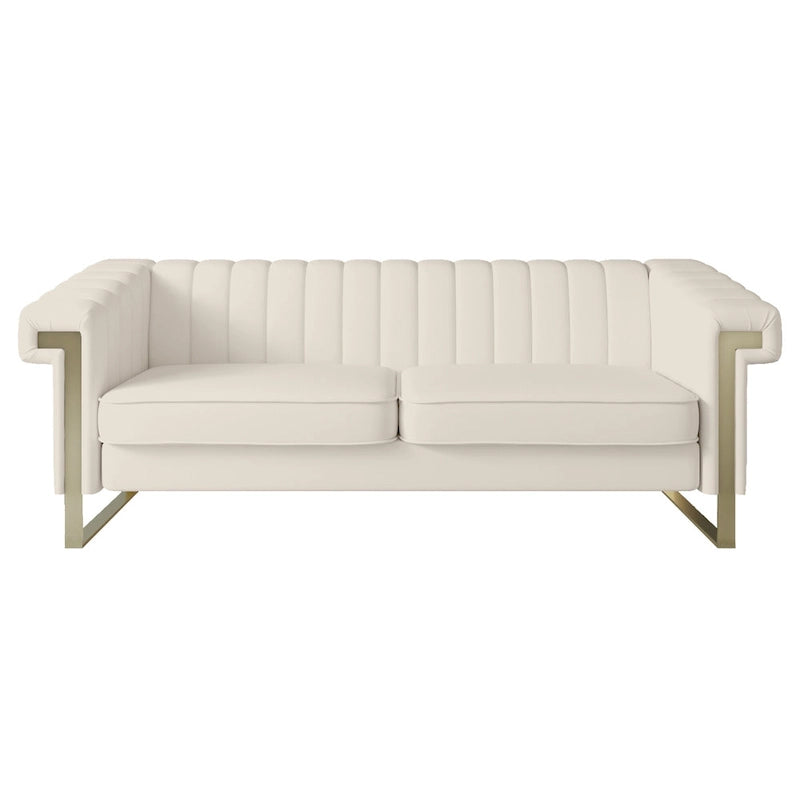 Canapé Chesterfield traditionnel en velours capitonné avec pieds dorés